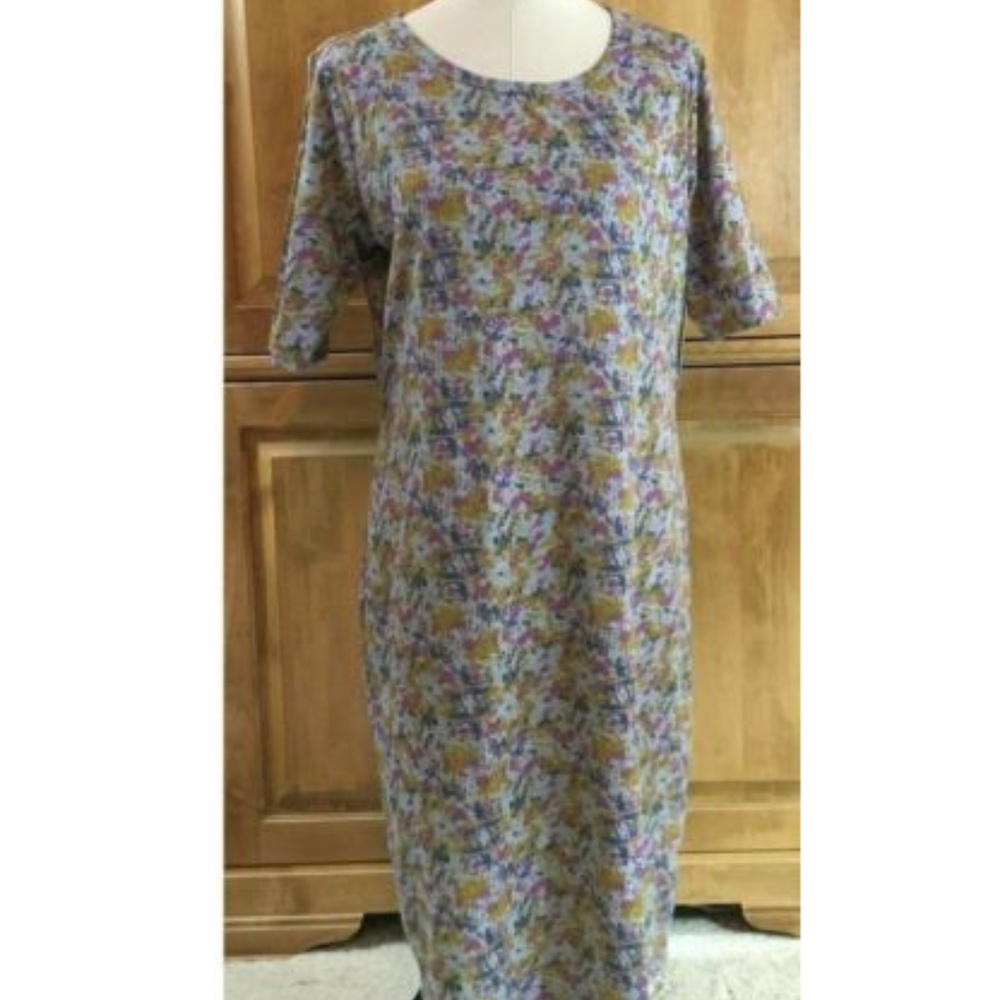 LuLaRoe Julia Pencil Dress Gray Floral XL